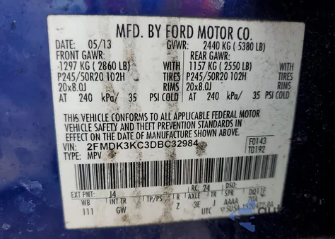 2013 Ford Edge Limited из США, поврежденный, VIN 2FMDK3KC3DBC32984